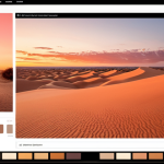**

A warm sunset landscape with sand dunes, depicted with a website color palette overlayed. Dominant colors should be orange, pink, and sandy beige. The visual style should be inviting and cozy, reflecting a website design.

**