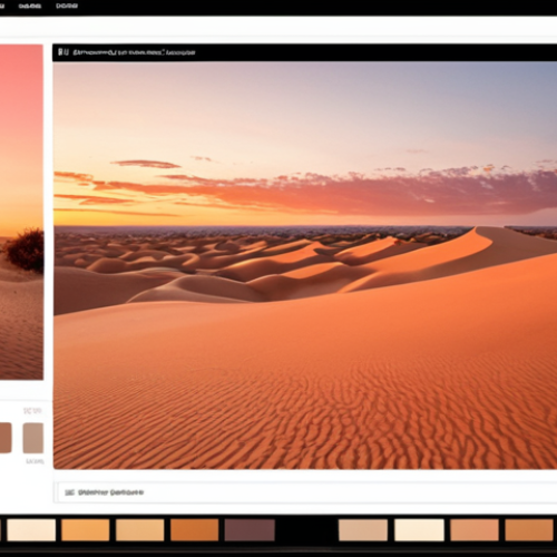 Home 4 **
A warm sunset landscape with sand dunes, depicted with a website color palette overlayed. Dominant colors should be orange, pink, and sandy beige. The visual style should be inviting and cozy, reflecting a website design.
**